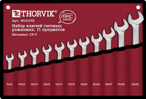Набор ключей гаечных рожковых THORVIK ARC 8-32мм 11пр W1S11TB сумка 052615 Набор ключей гаечных рожковых THORVIK ARC 8-32мм 11пр W1S11TB сумка 052615